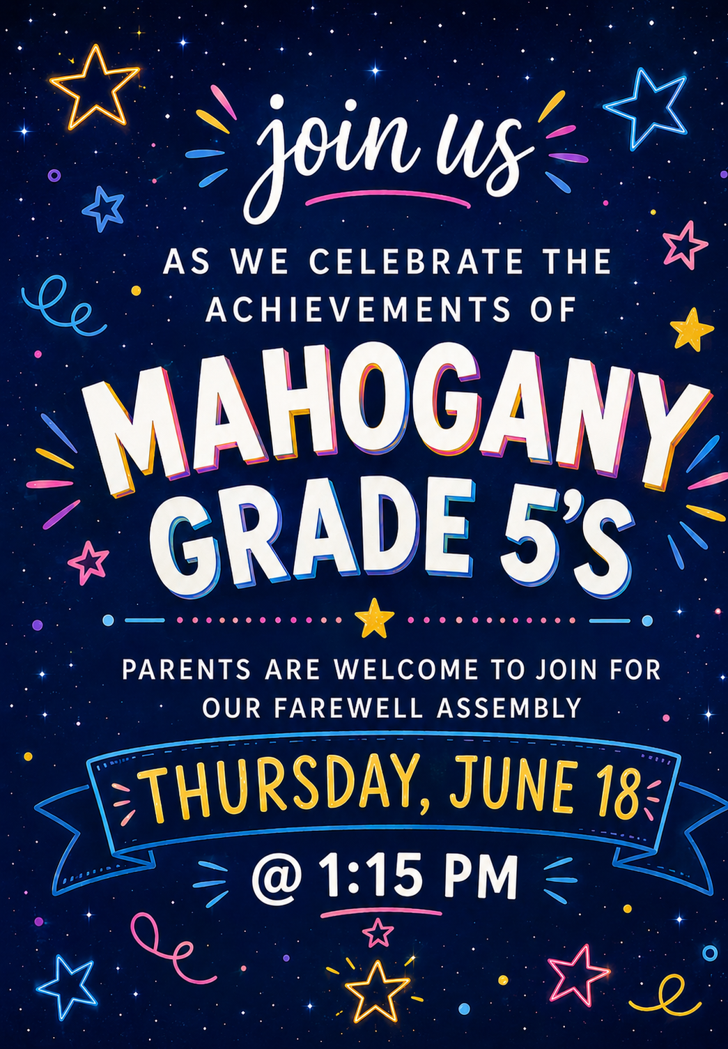 Mahogany Grade 5 Farewell Invite