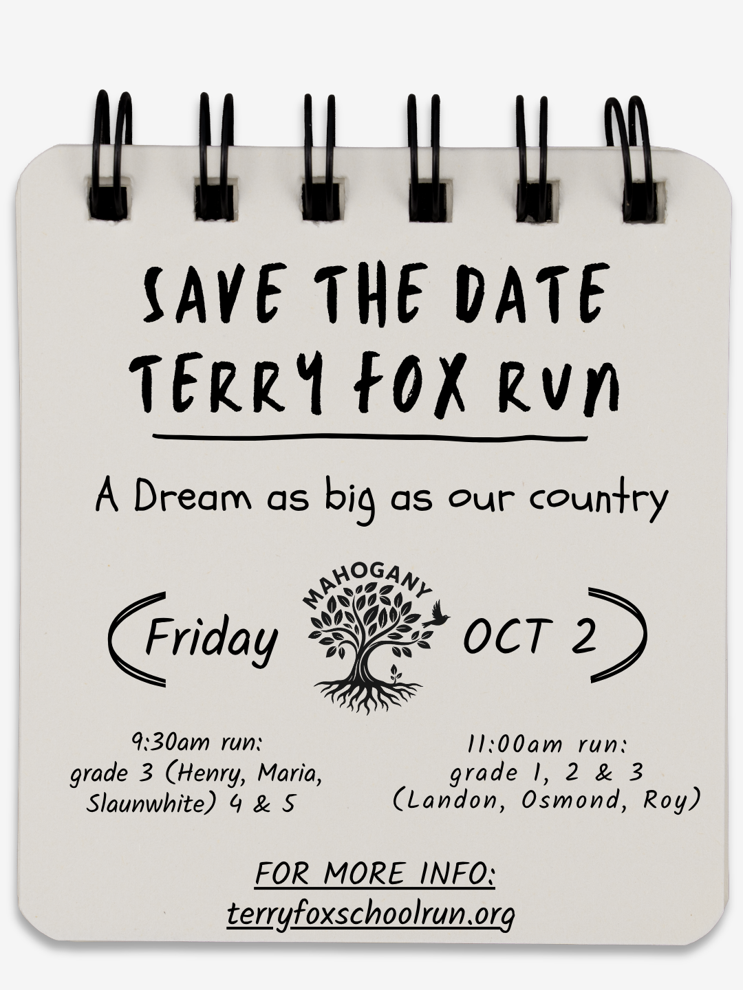Save The date Terry fox run